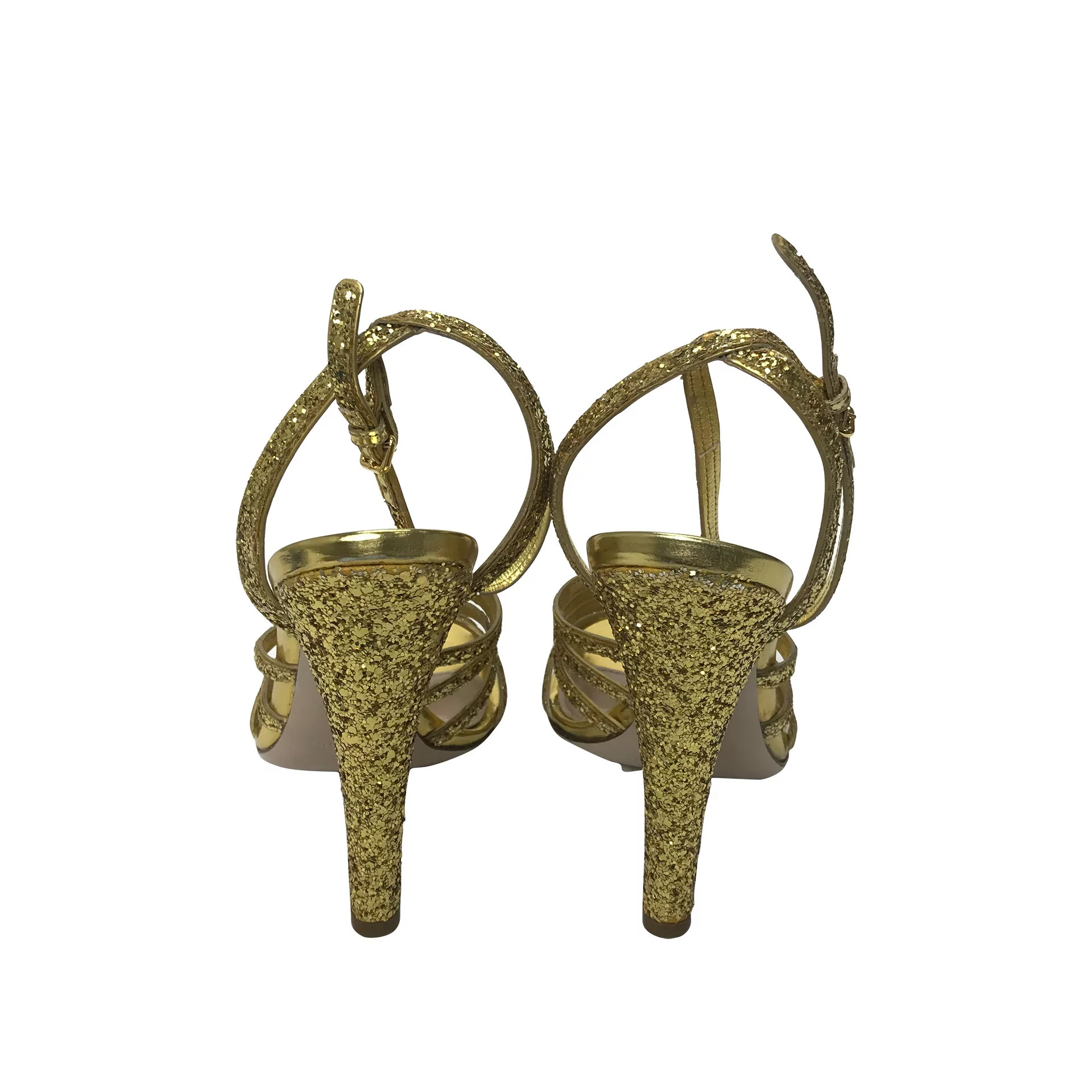 Sandália Miu Miu Glitter Dourado