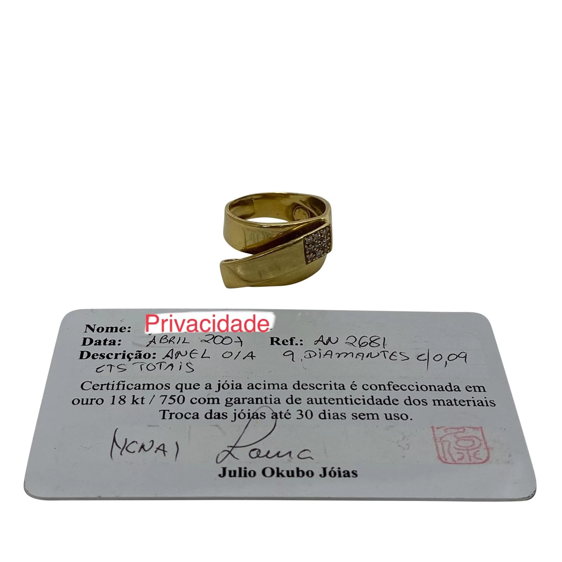 Anel Julio Okubo Ouro Amarelo e Diamantes