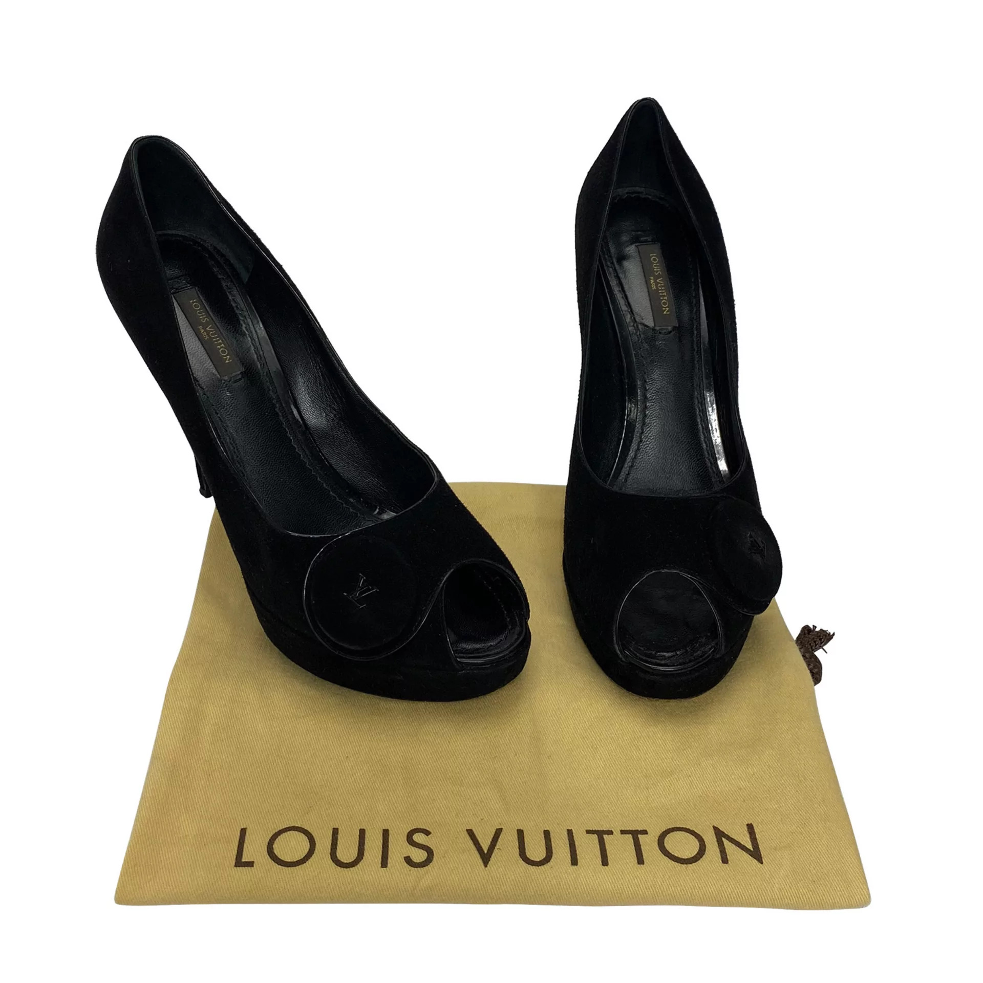 Peep Toe Louis Vuitton Camurça Preto