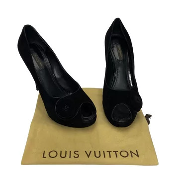 Peep Toe Louis Vuitton Camurça Preto