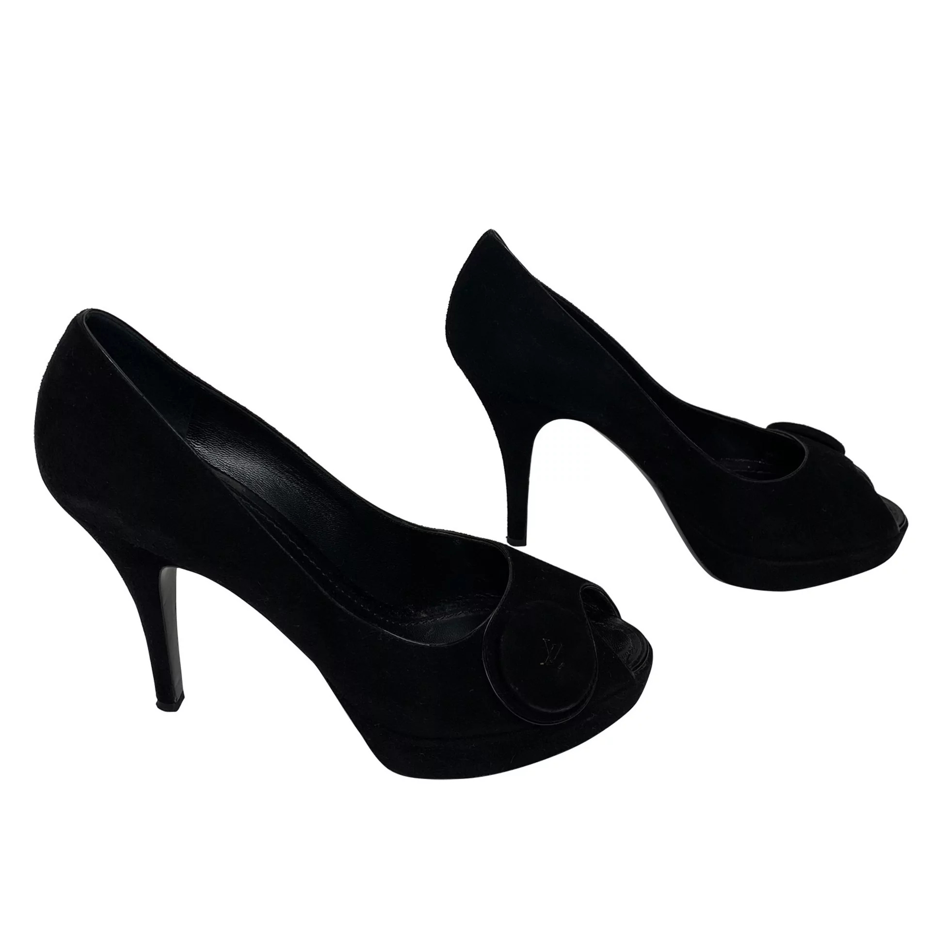 Peep Toe Louis Vuitton Camurça Preto