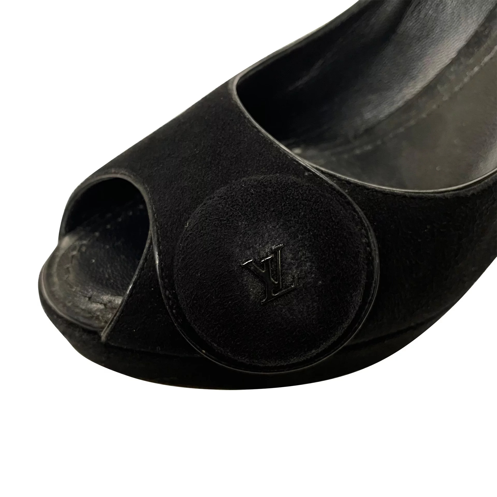 Peep Toe Louis Vuitton Camurça Preto
