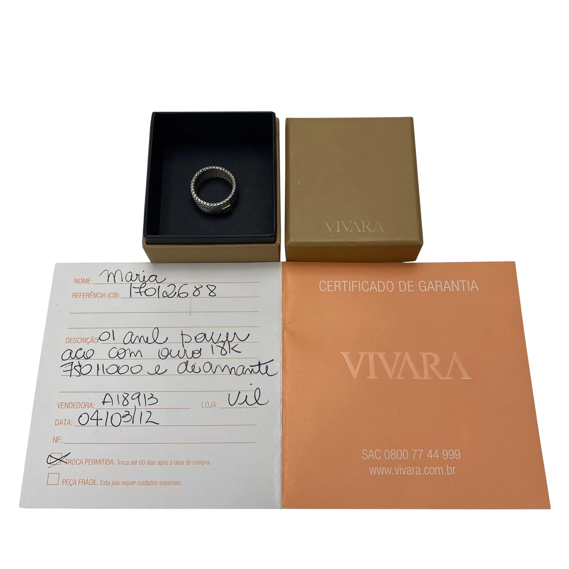 Anel Vivara Power Aço, Ouro 18K e Diamantes