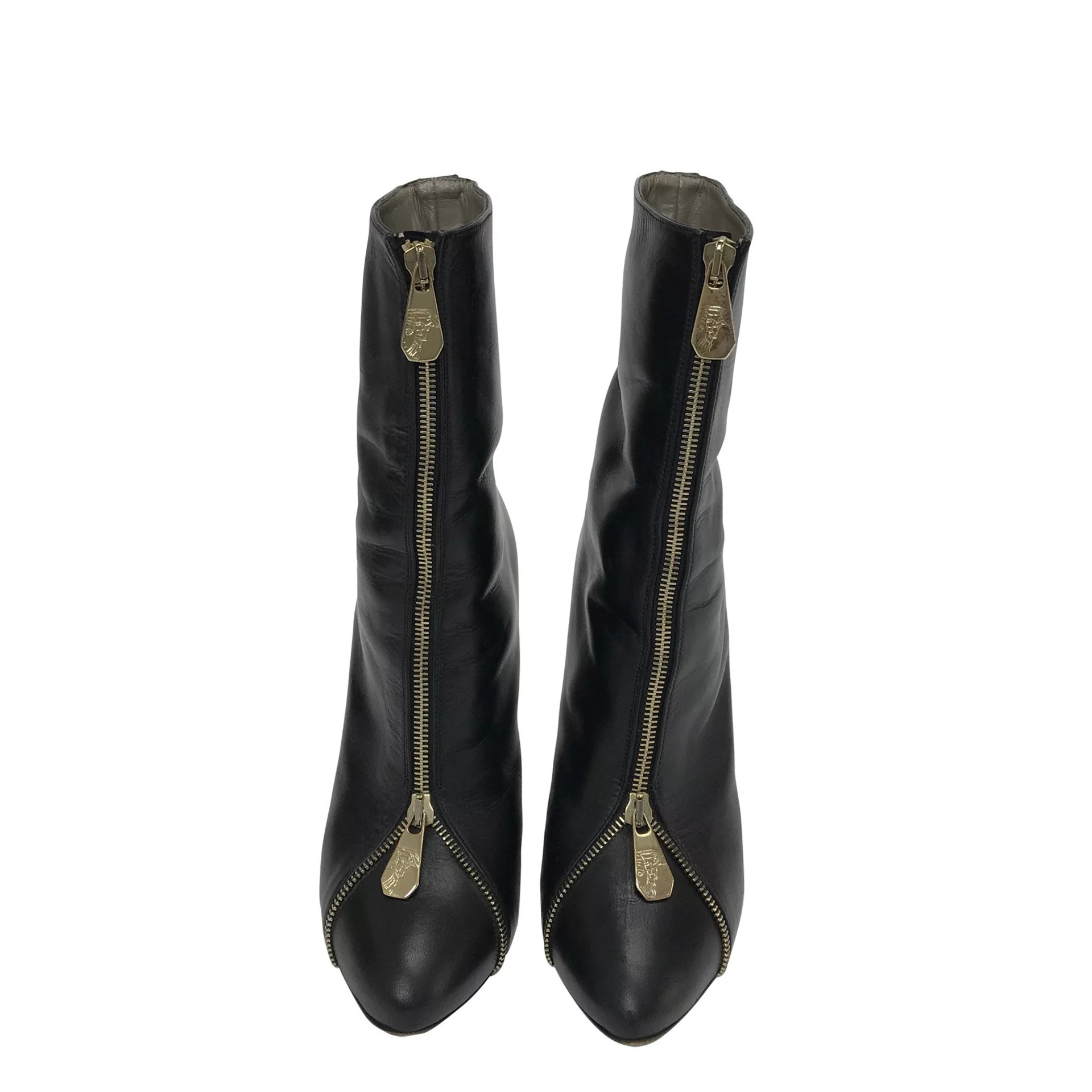 Bota Versace Couro Preto e Zíper Dourado