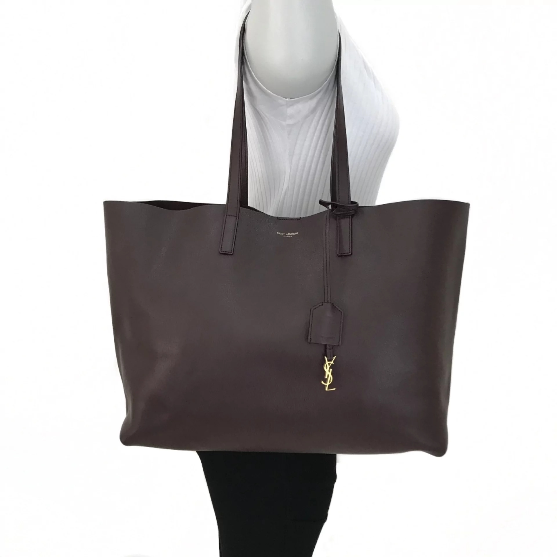 Bolsa Saint Laurent Tote Shopping Couro Marrom
