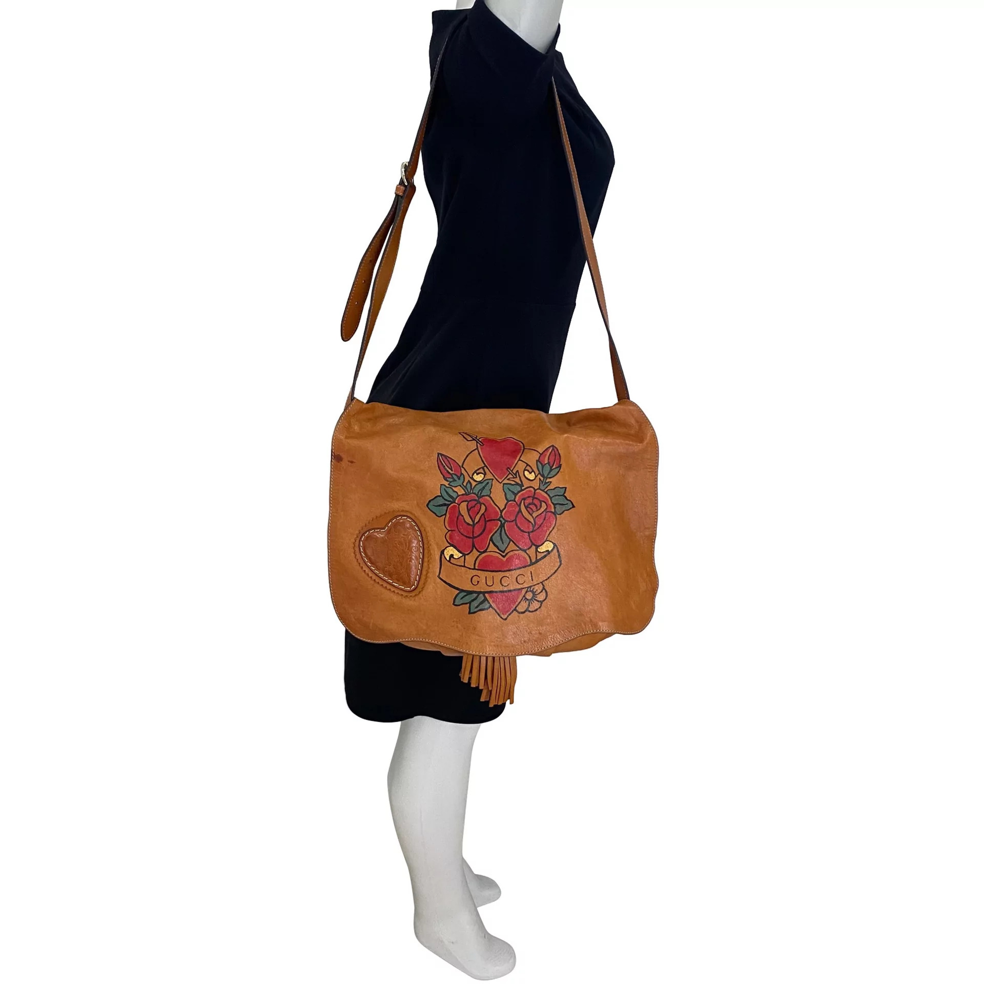 Bolsa Gucci Tattoo Heart Tribeca Messenger Caramelo