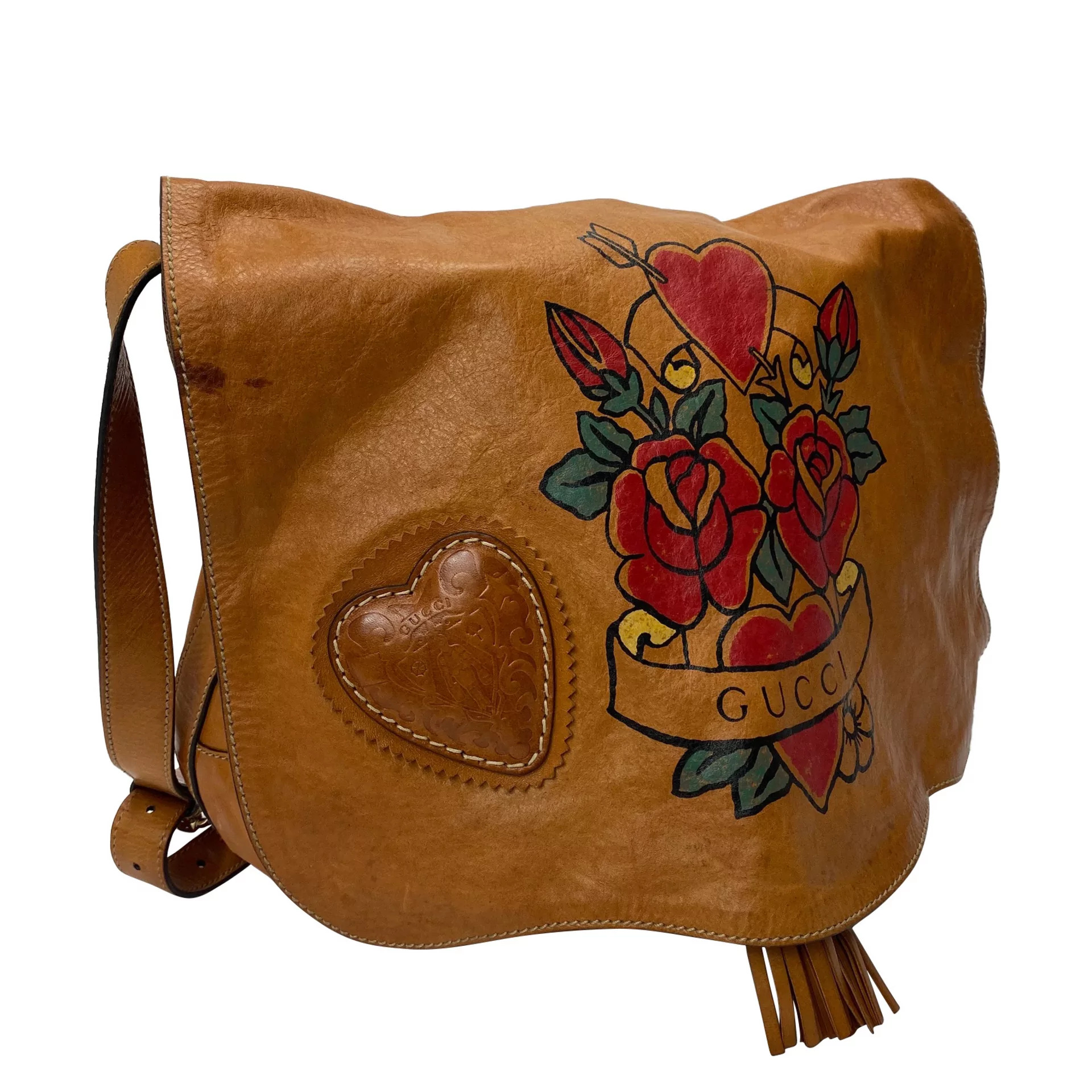 Bolsa Gucci Tattoo Heart Tribeca Messenger Caramelo
