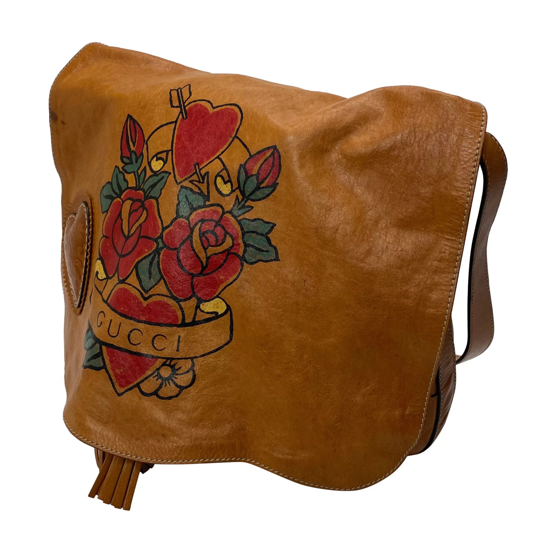 Bolsa Gucci Tattoo Heart Tribeca Messenger Caramelo