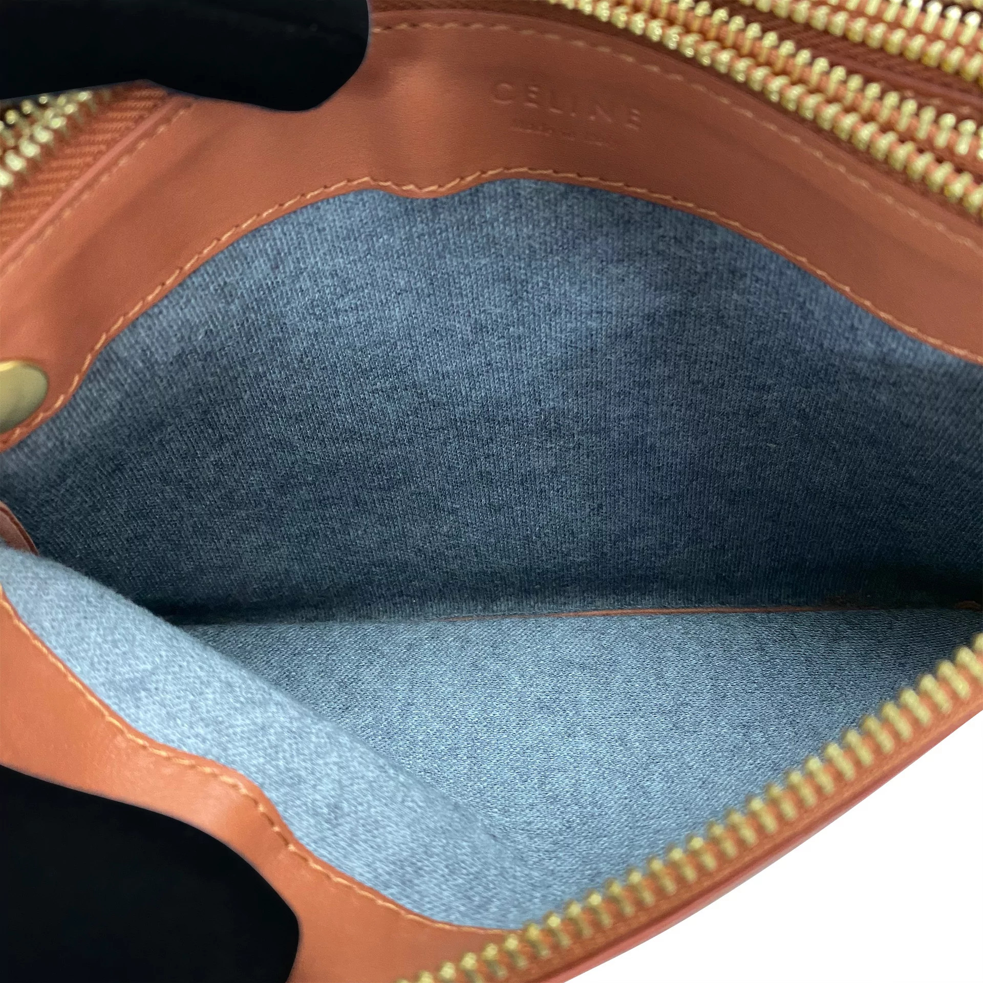 Bolsa Céline Trio Couro Caramelo e Botões Dourados