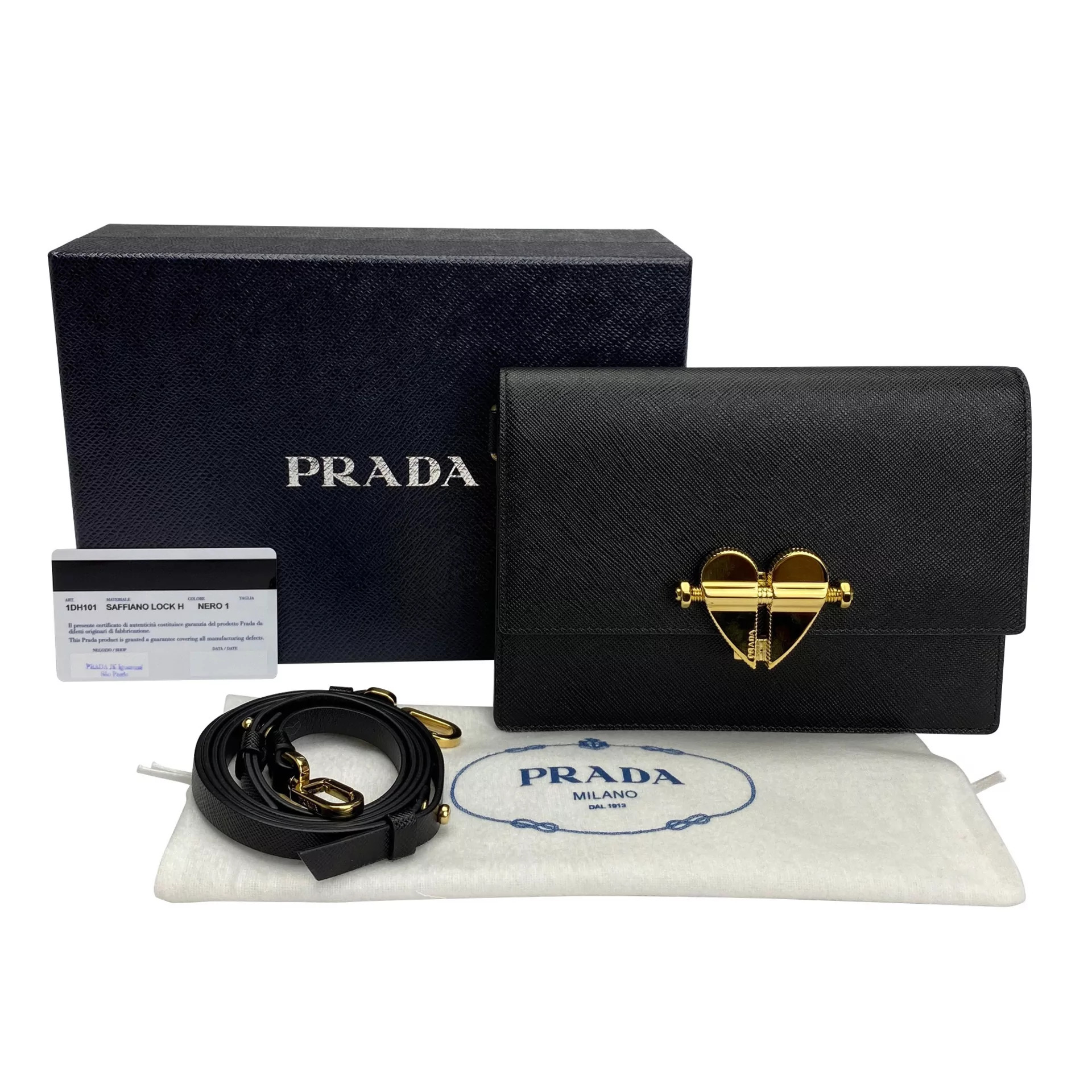 Bolsa Prada Lock Heart Couro Preta