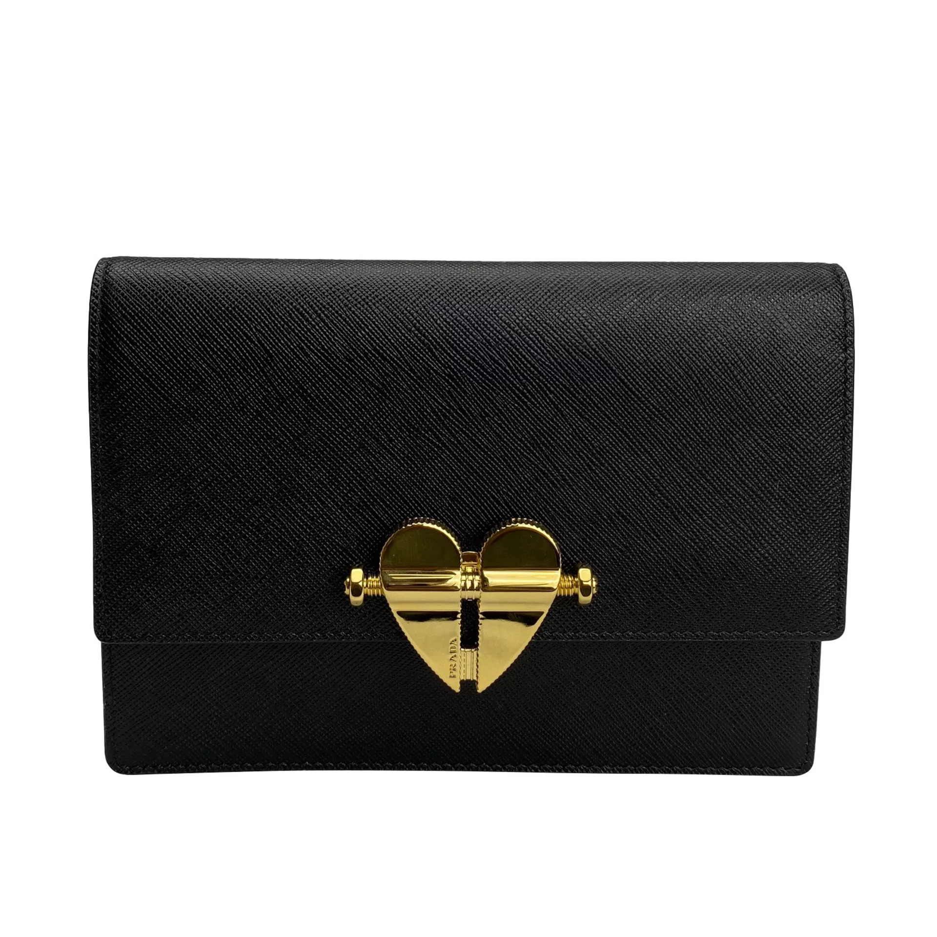 Bolsa Prada Lock Heart Couro Preta
