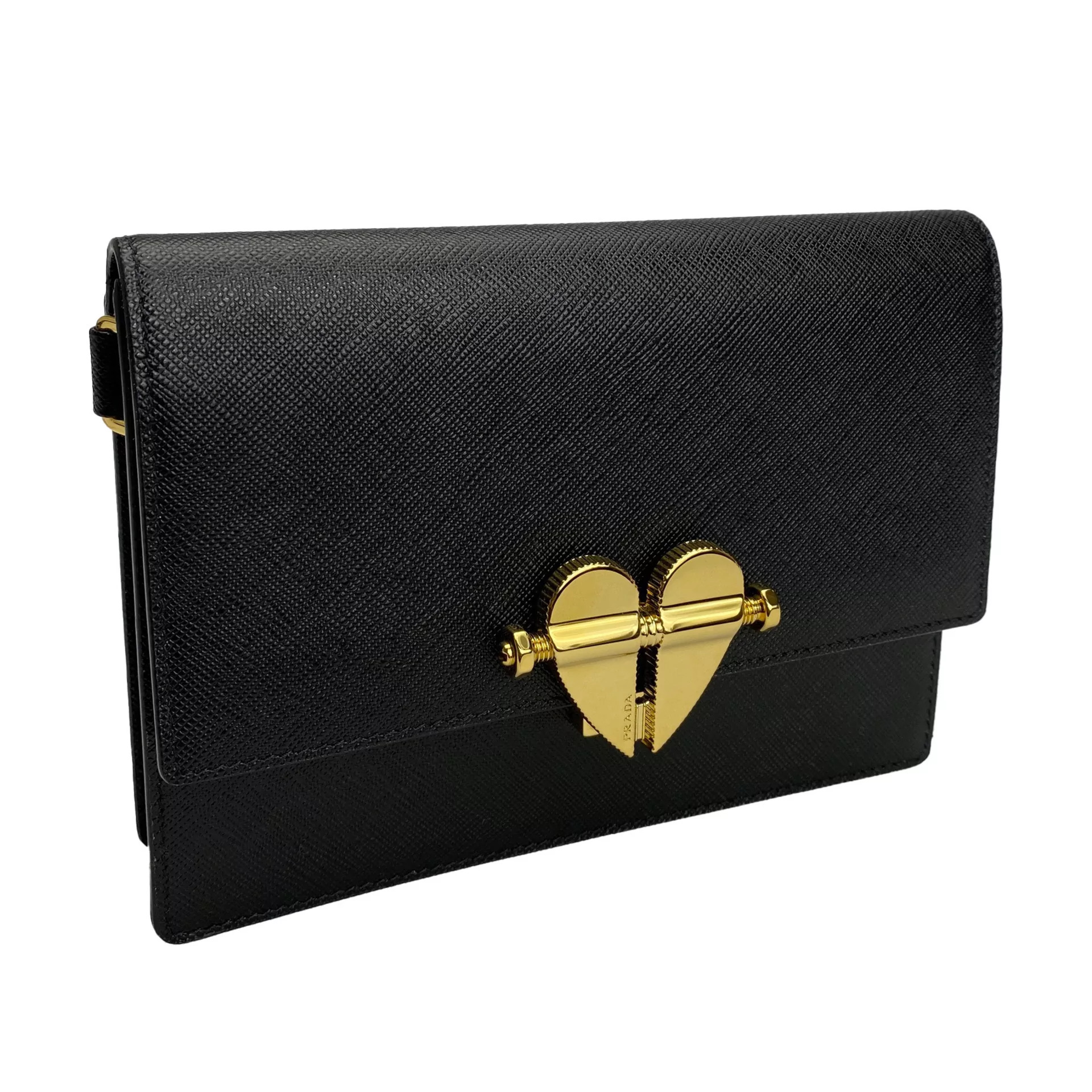 Bolsa Prada Lock Heart Couro Preta