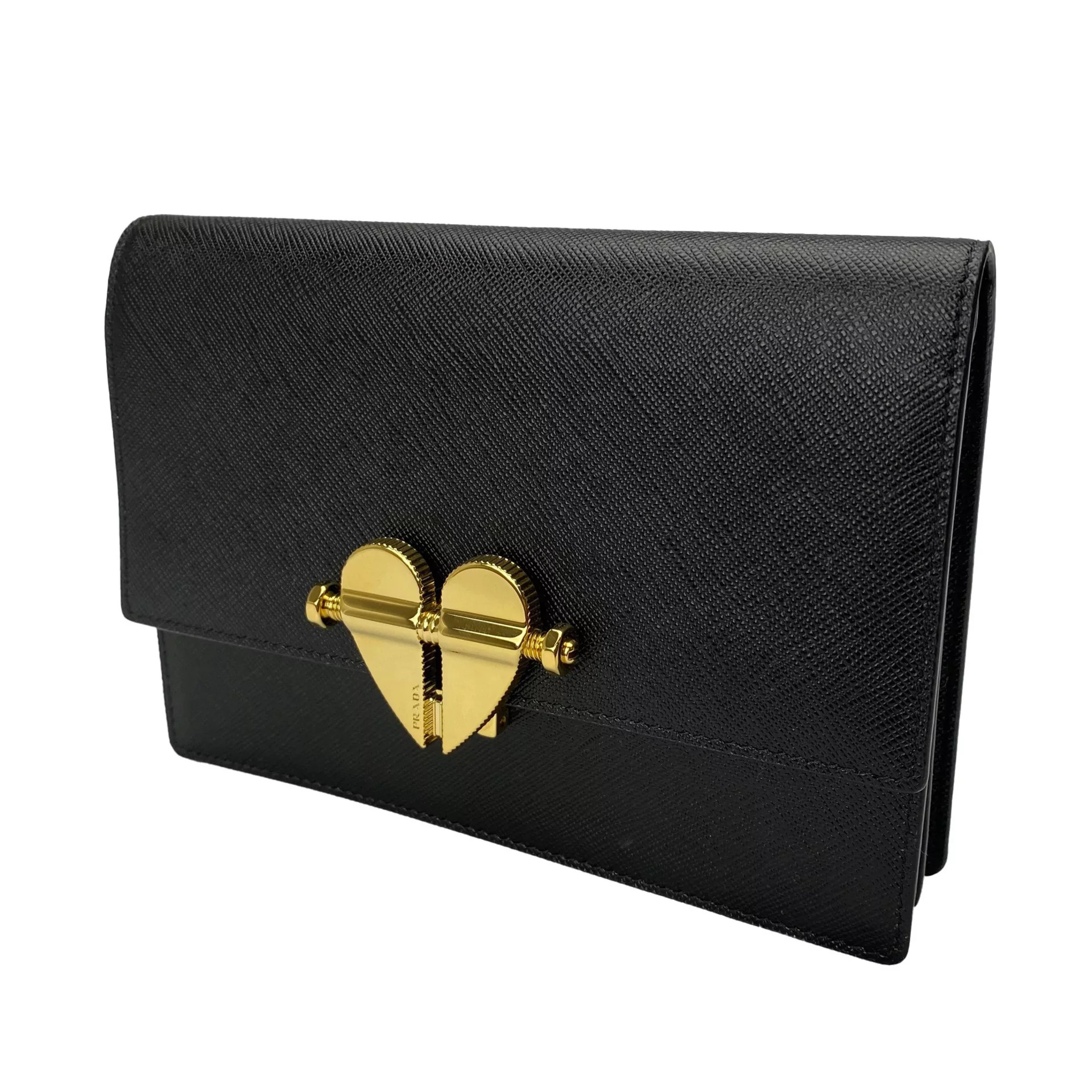 Bolsa Prada Lock Heart Couro Preta