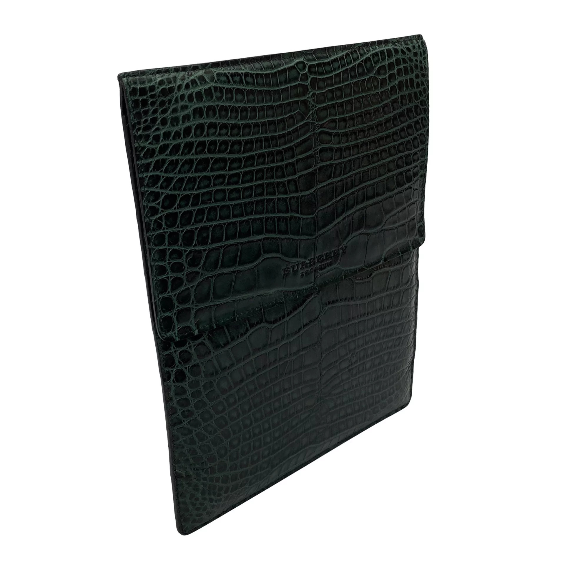 Porta-Ipad Burberry Couro Croco Verde