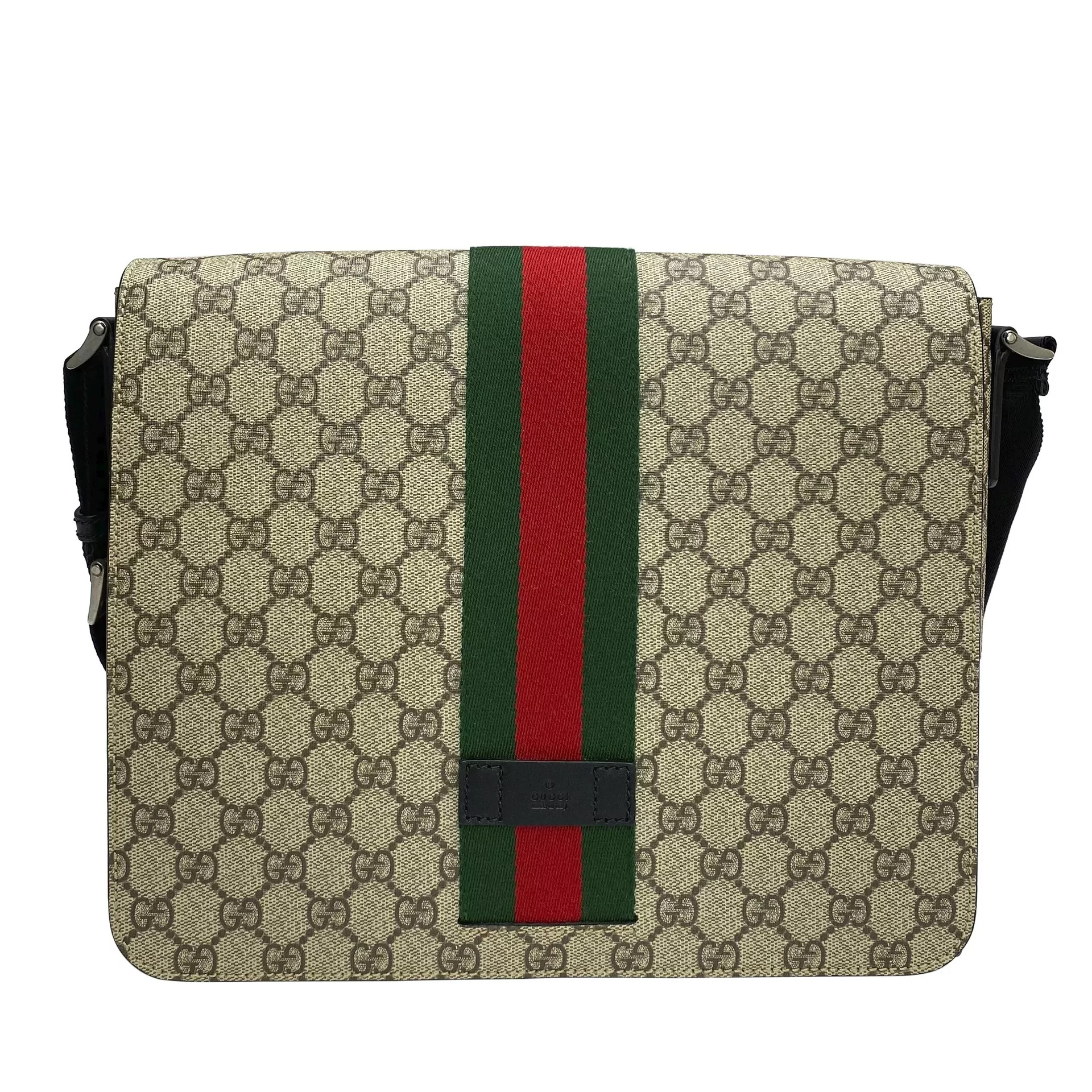Bolsa Gucci GG Supreme Web Flap Messenger Bag