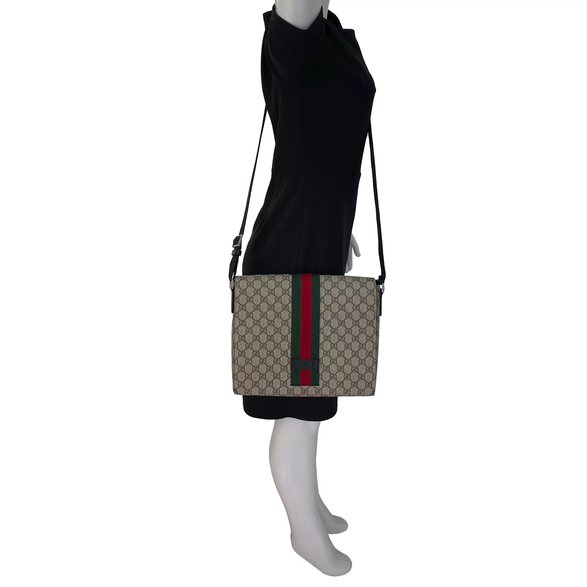 Bolsa Gucci GG Supreme Web Flap Messenger Bag