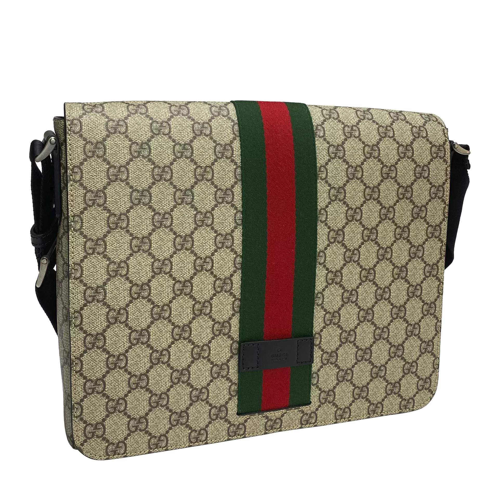 Bolsa Gucci GG Supreme Web Flap Messenger Bag