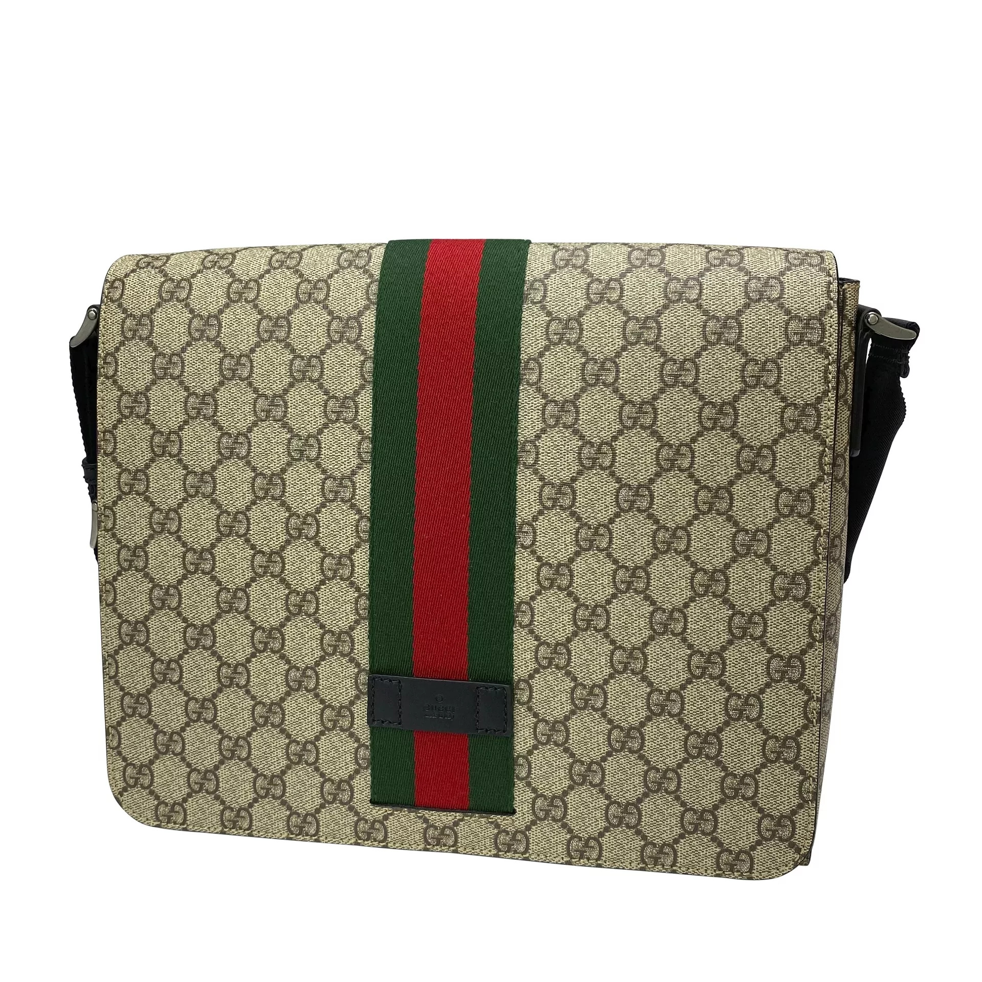 Bolsa Gucci GG Supreme Web Flap Messenger Bag