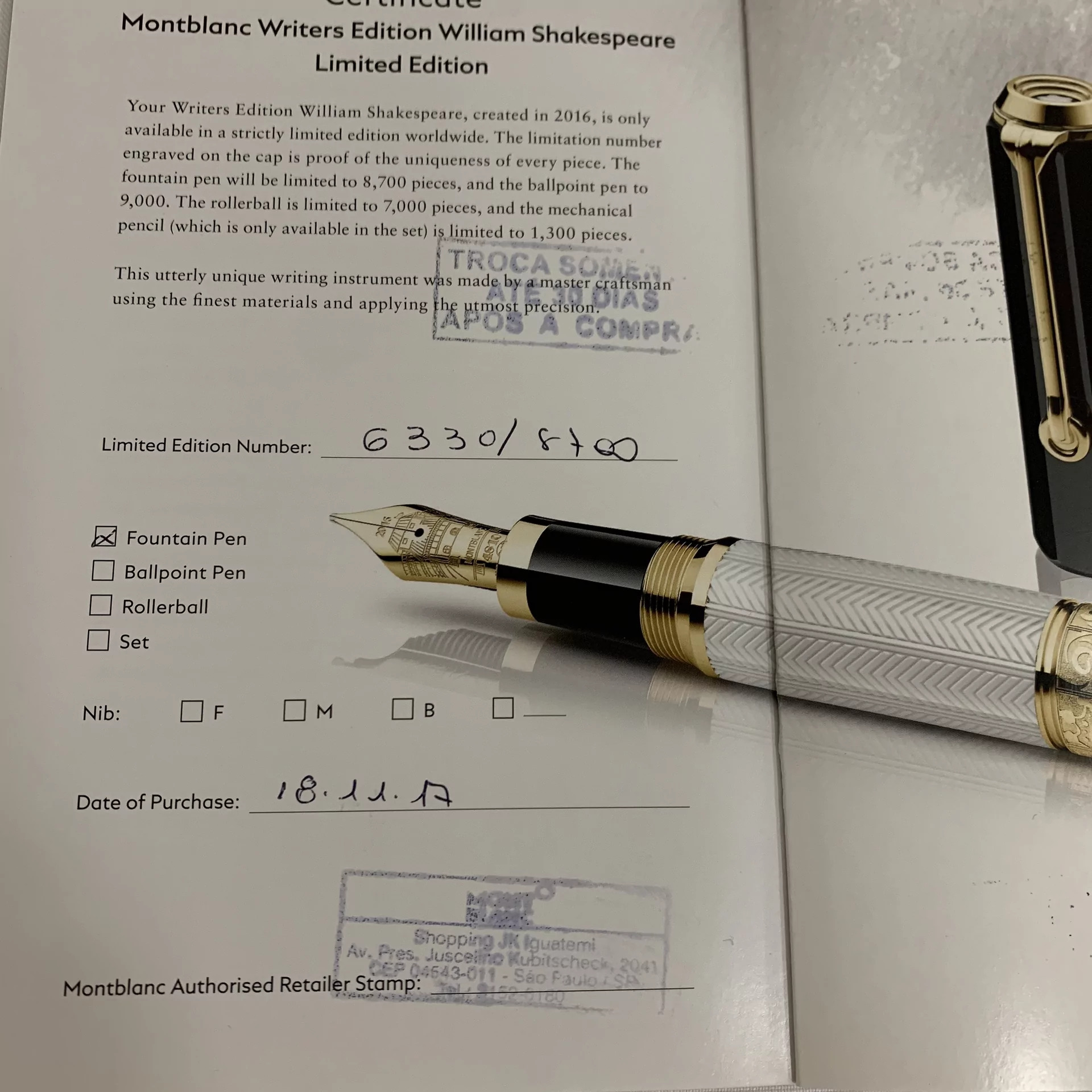 Caneta Tinteiro Montblanc - William Shakespeare Special Edition