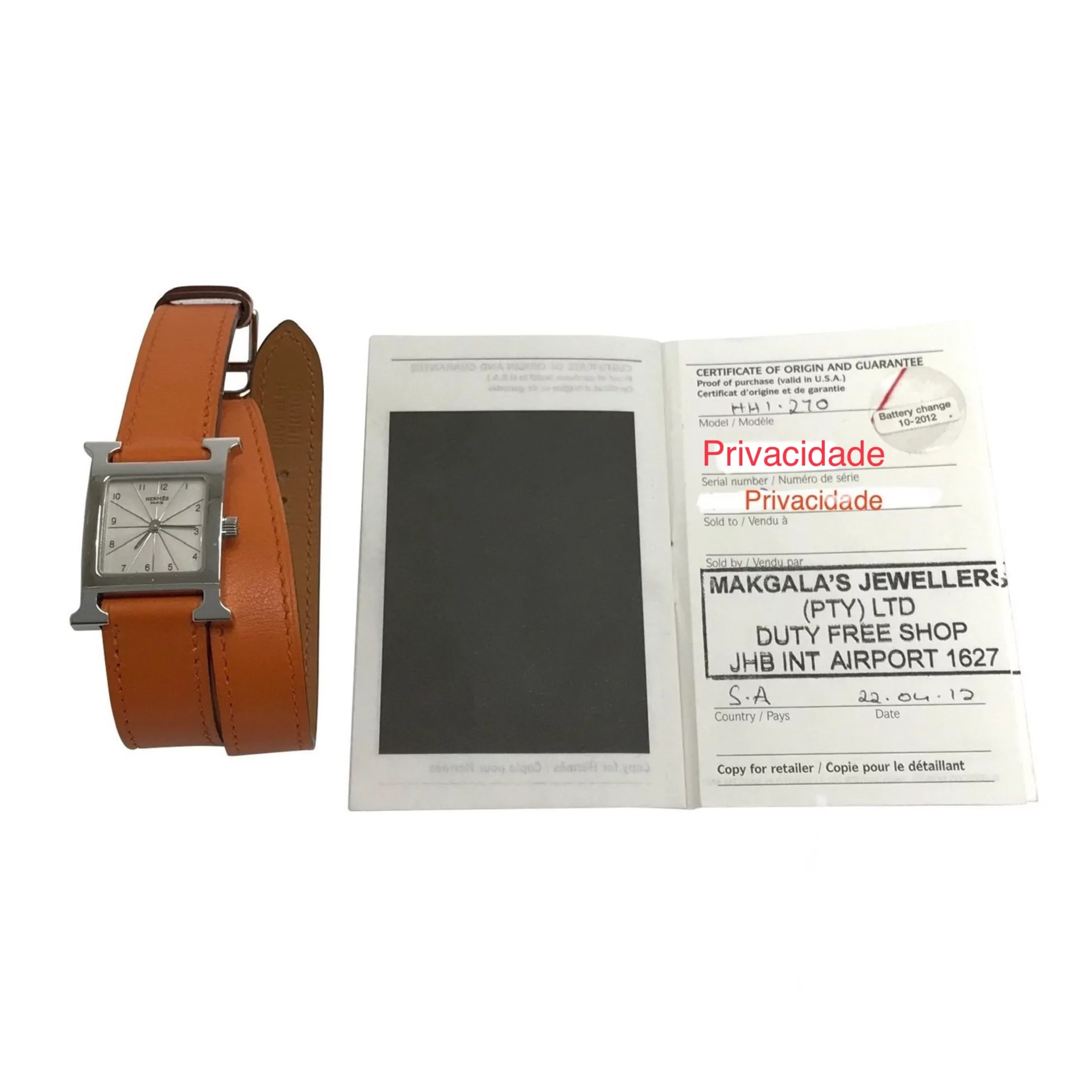 Relógio Hermès H Laranja