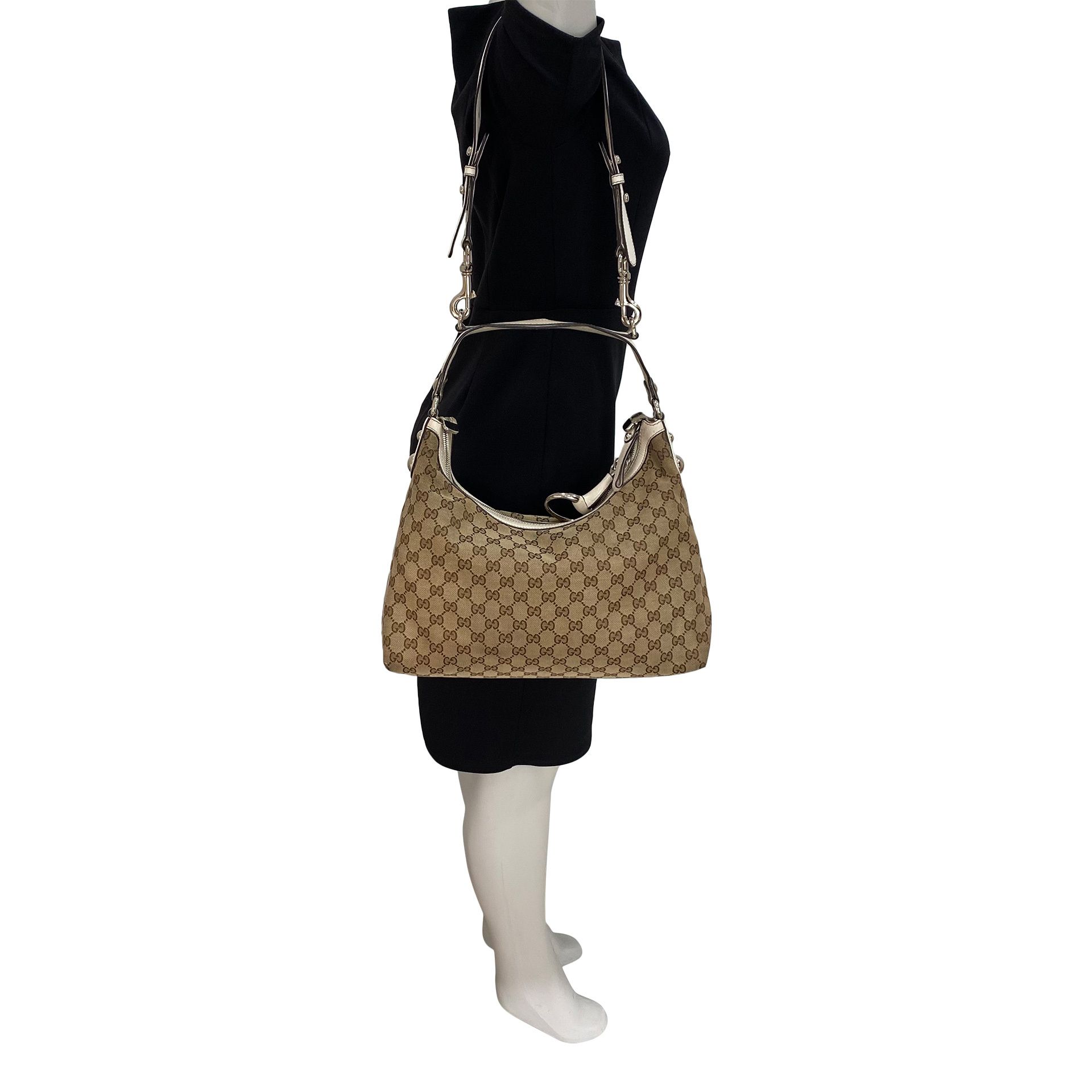Bolsa Gucci Jacquard com Alça Off White