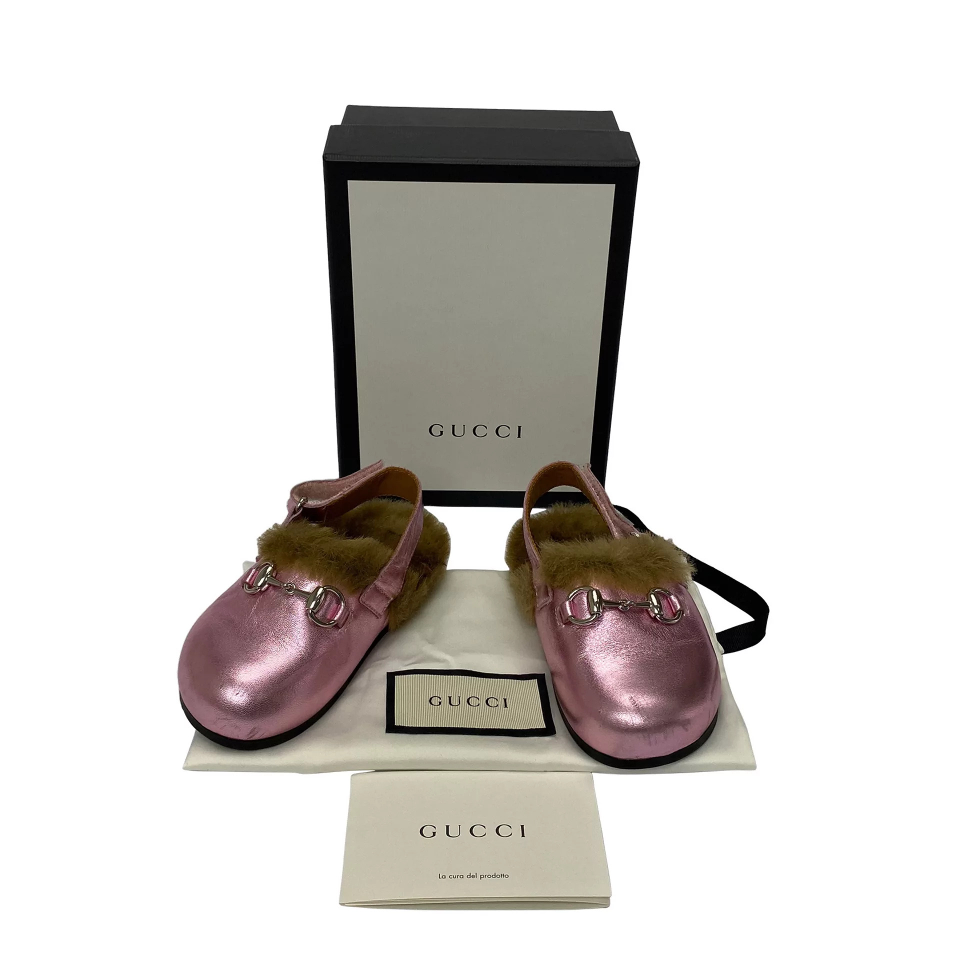 Mule Gucci Infantil Rosa Metalizado
