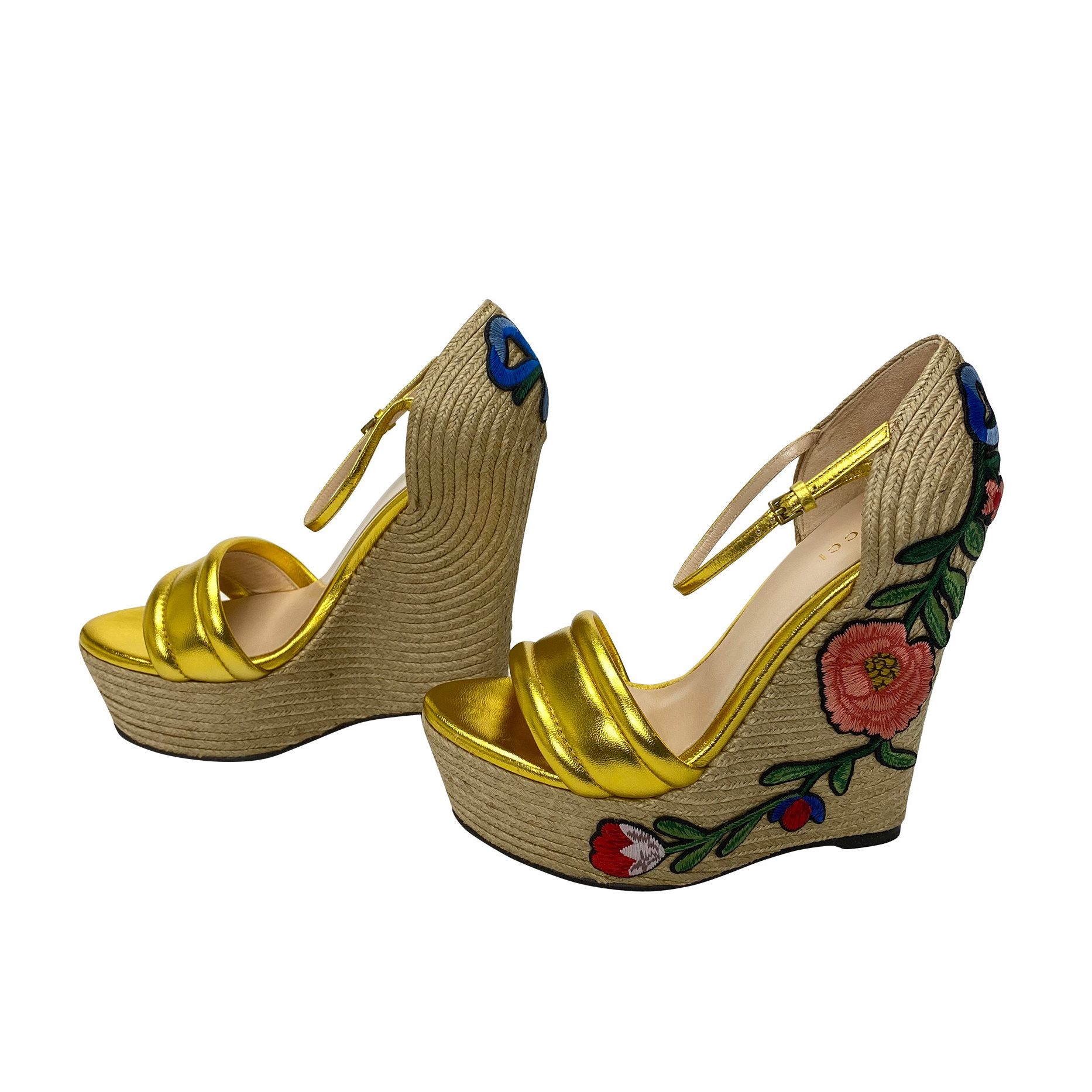 Sandália Gucci Anabela Dourada