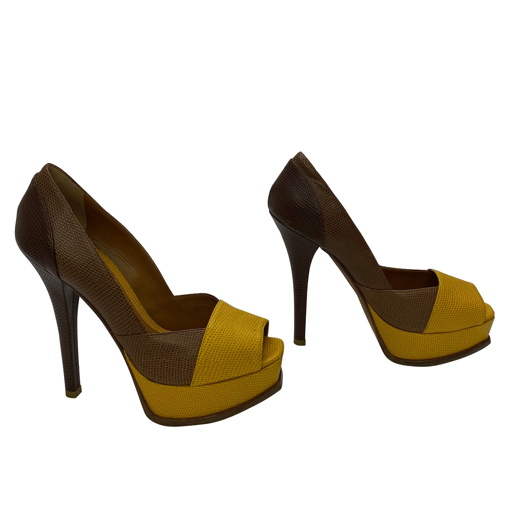 Peep Toe Fendi Couro Amarelo