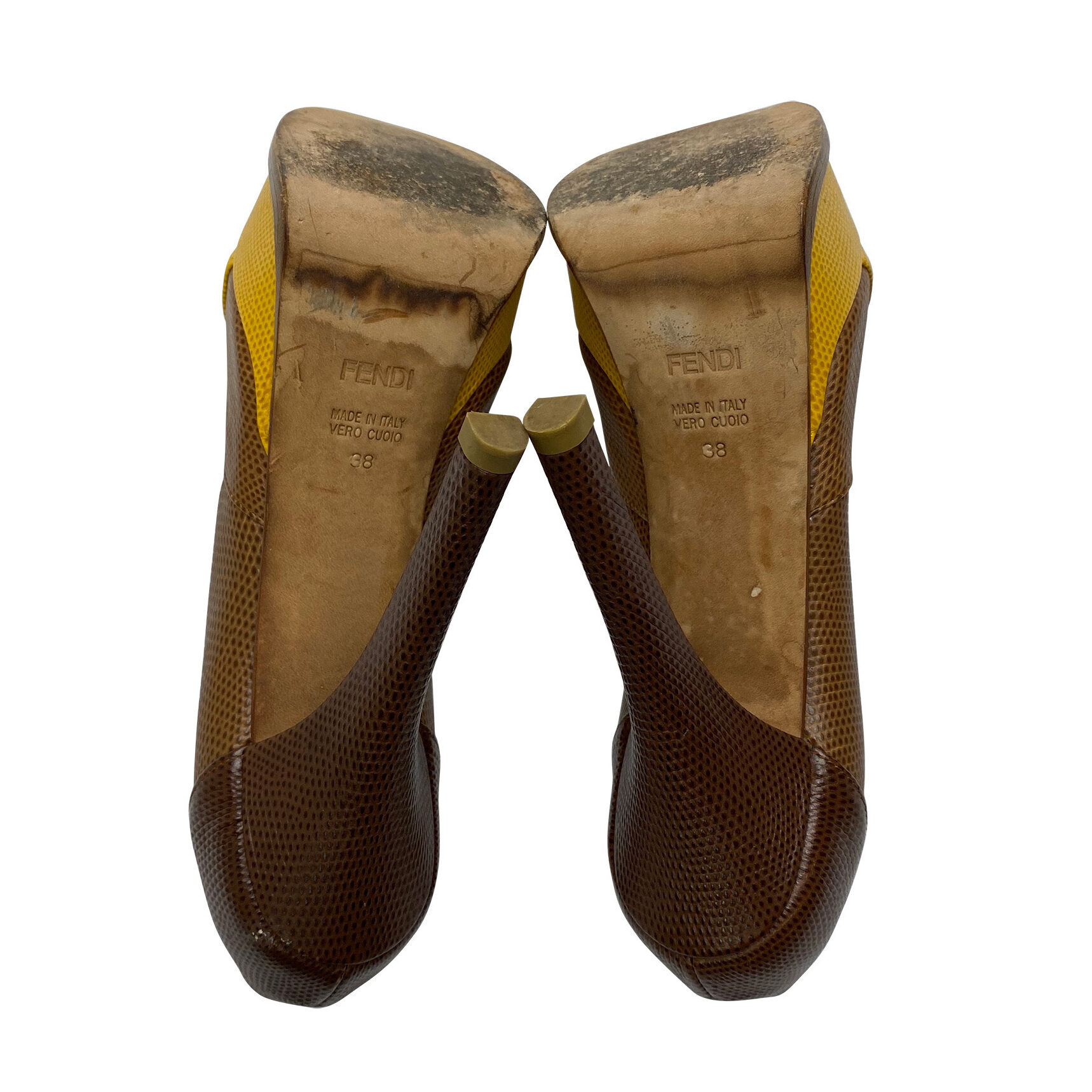 Peep Toe Fendi Couro Amarelo