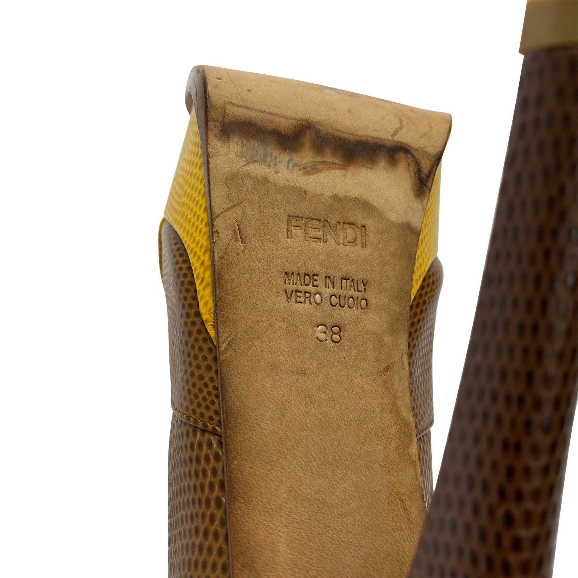 Peep Toe Fendi Couro Amarelo