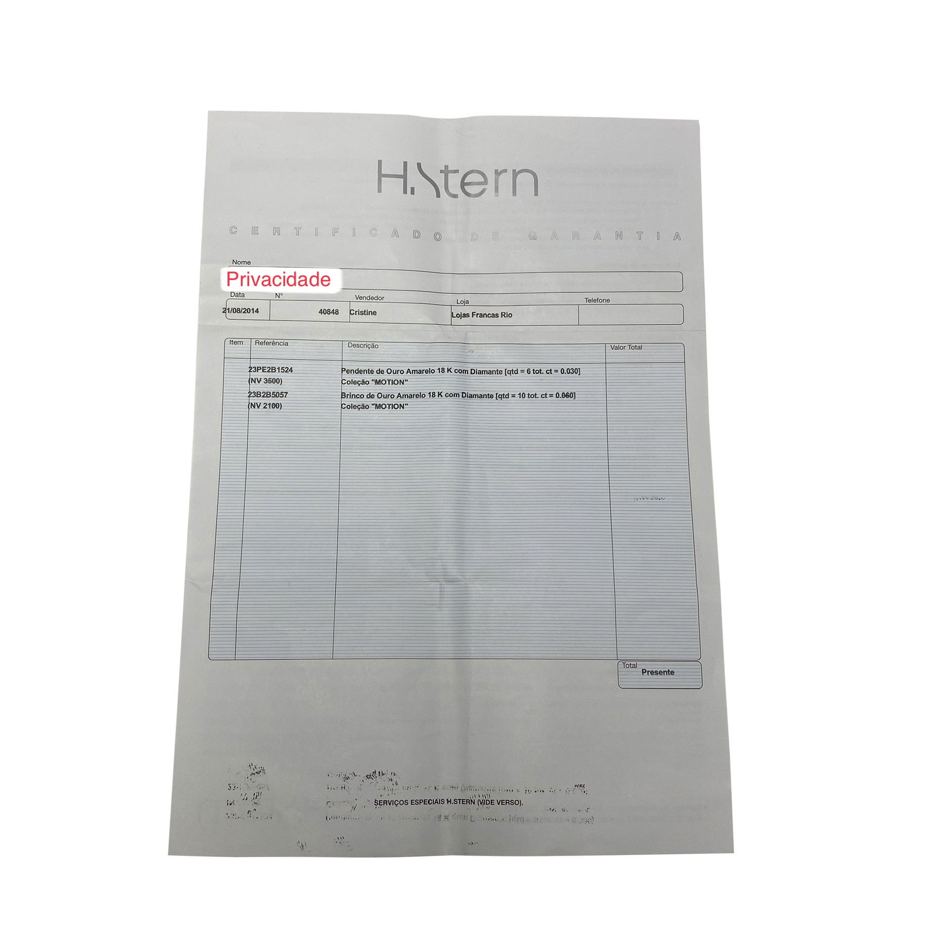 Conjunto H.Stern - Coleção Motion