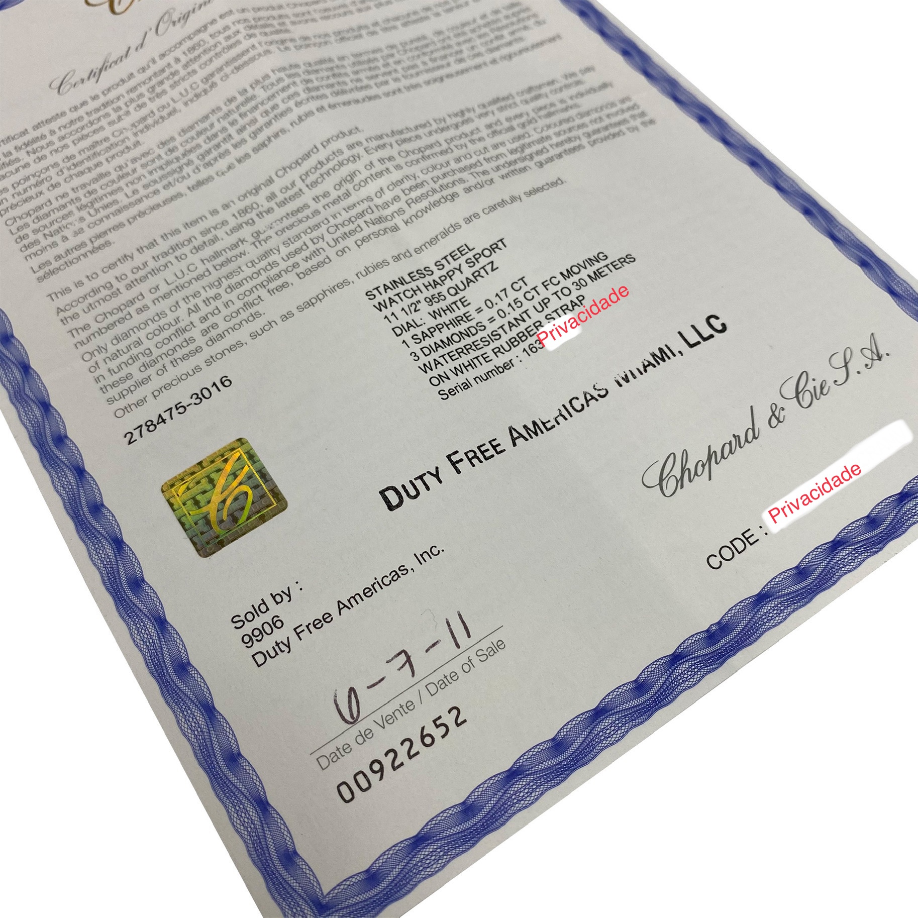 Relógio Chopard Happy Sport