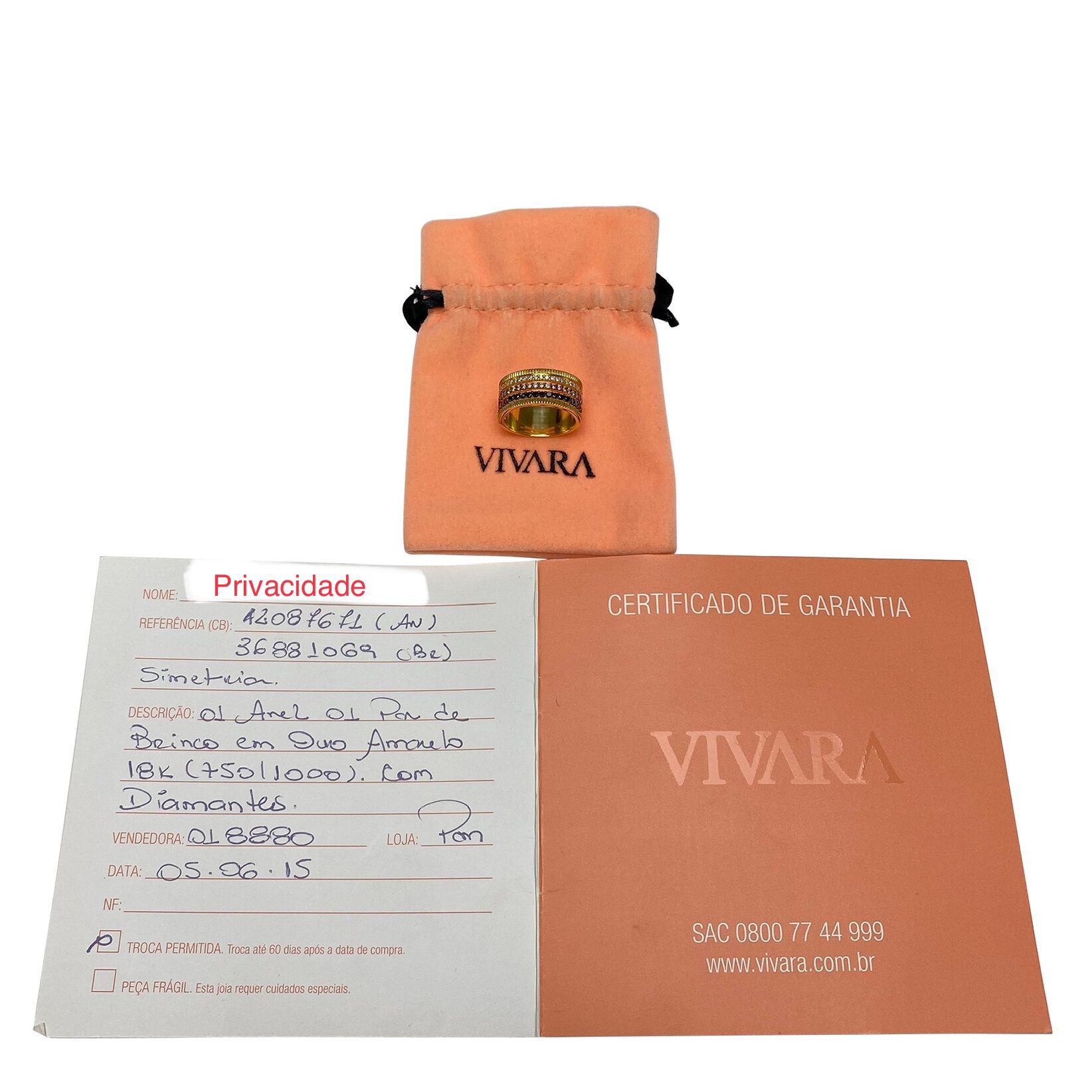 Anel Vivara Ouro Amarelo e Diamantes