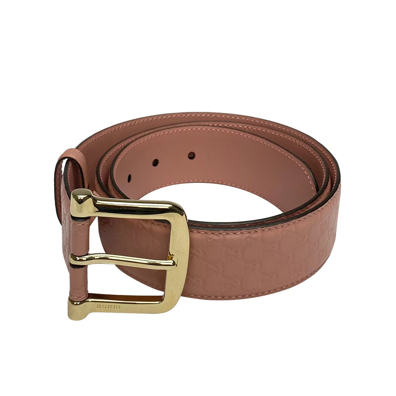 Cinto Gucci Couro Rosa e Fivela Dourada