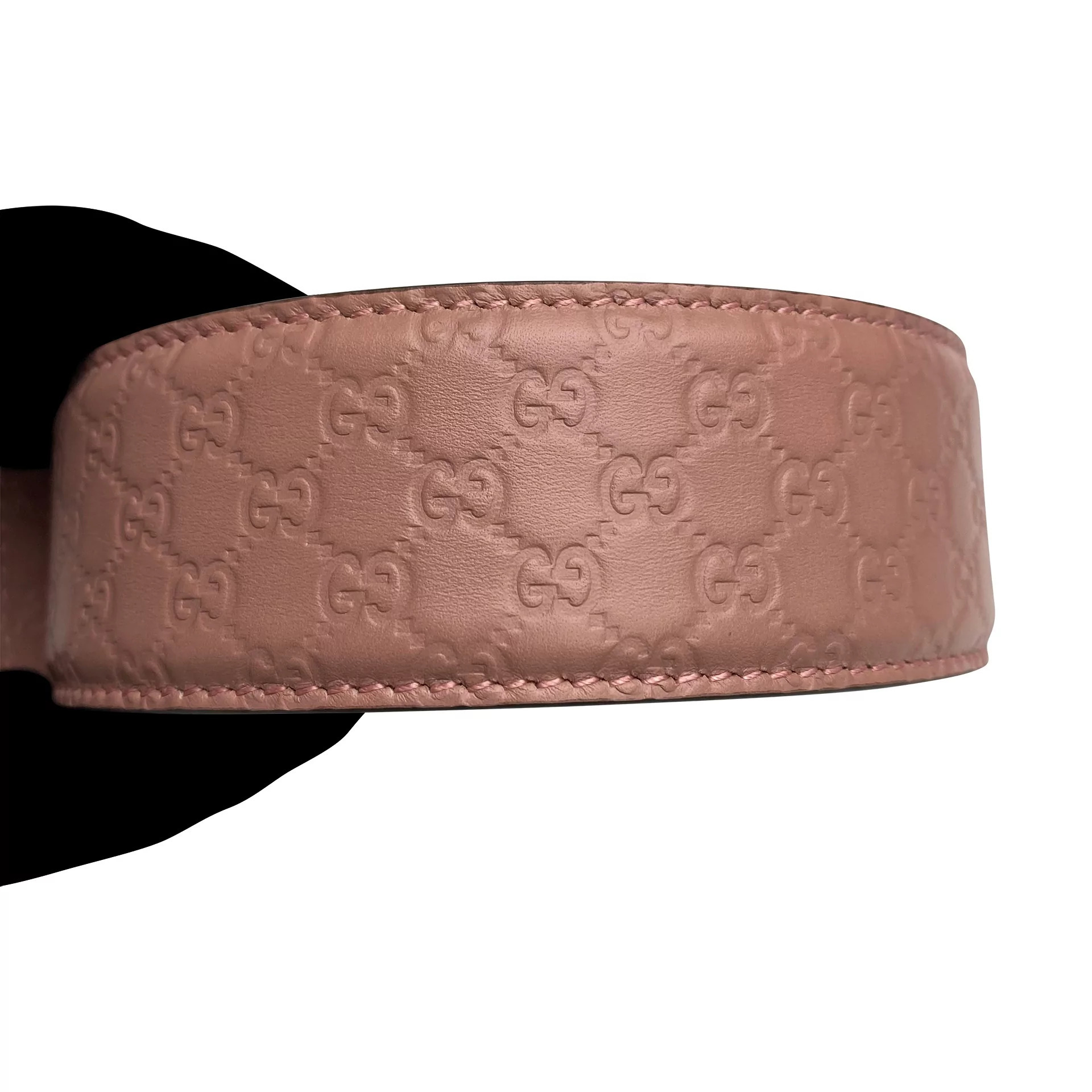 Cinto Gucci Couro Rosa e Fivela Dourada