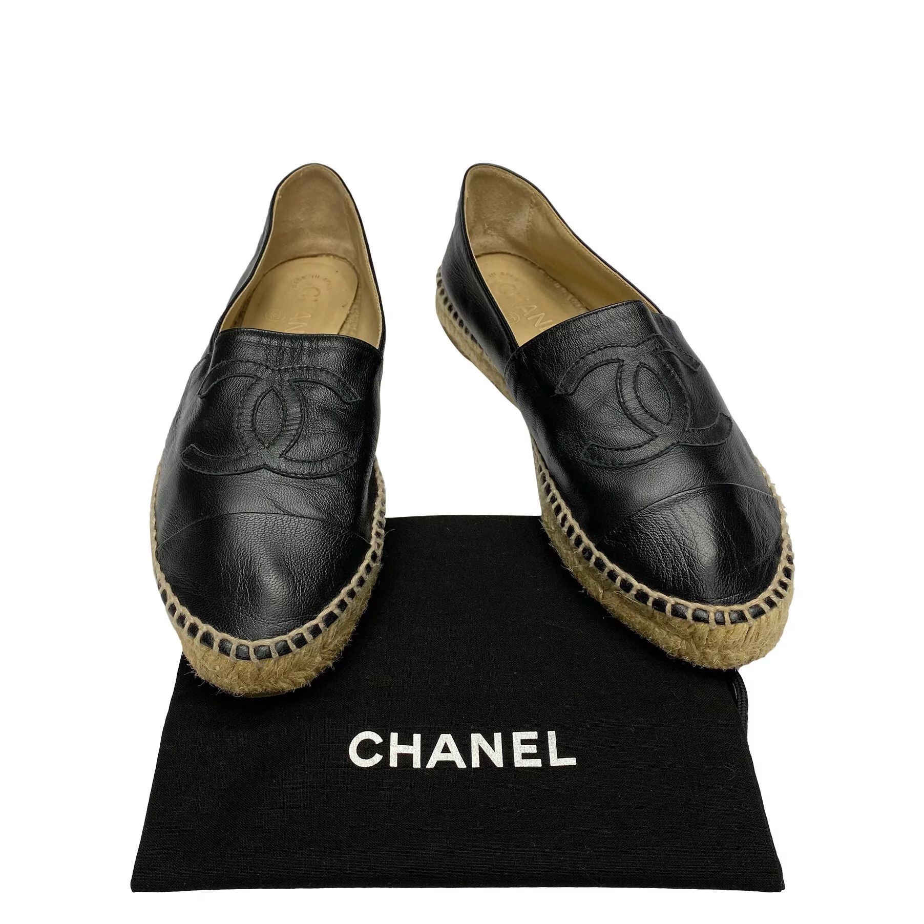 Espadrille Chanel CC Couro Preto