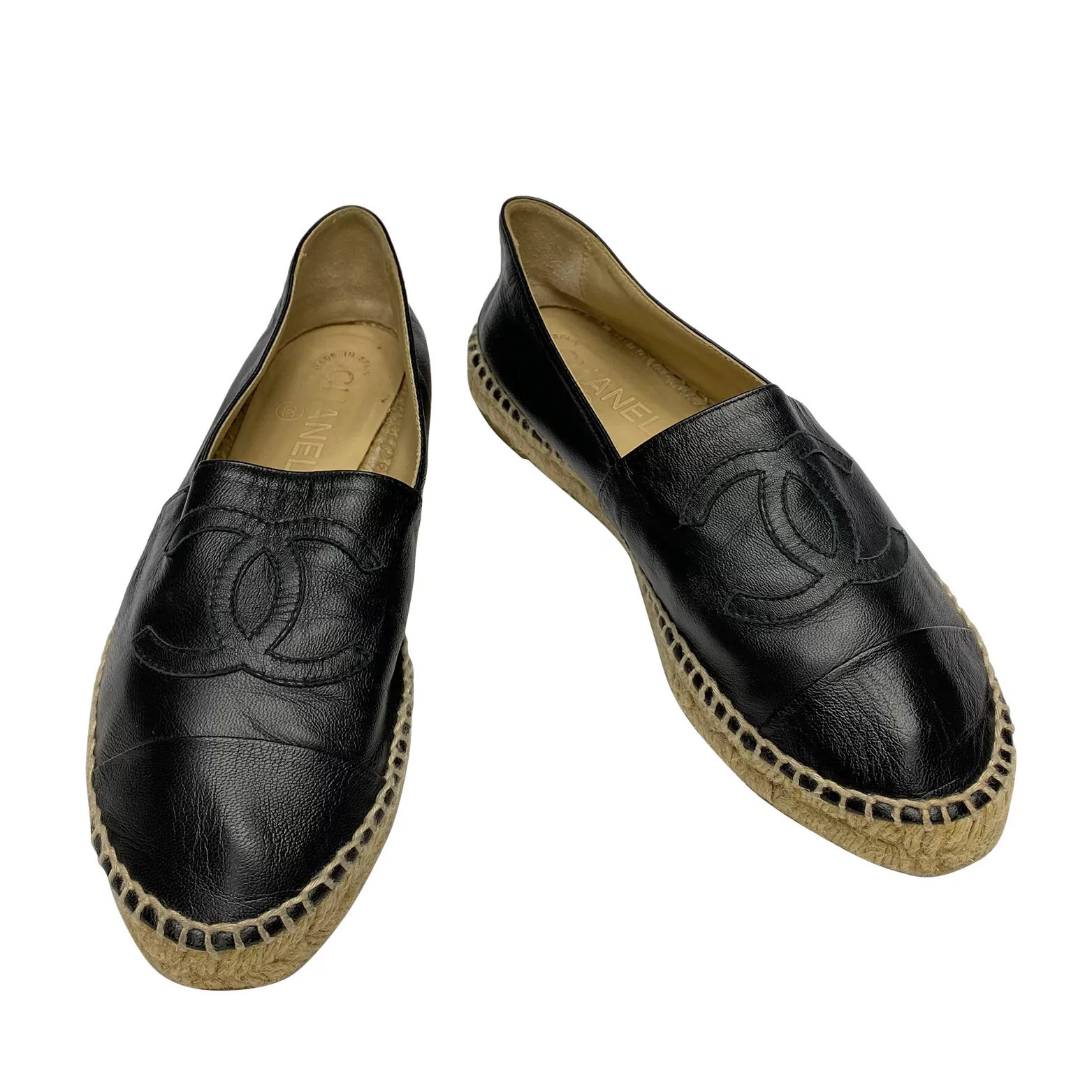 Espadrille Chanel CC Couro Preto