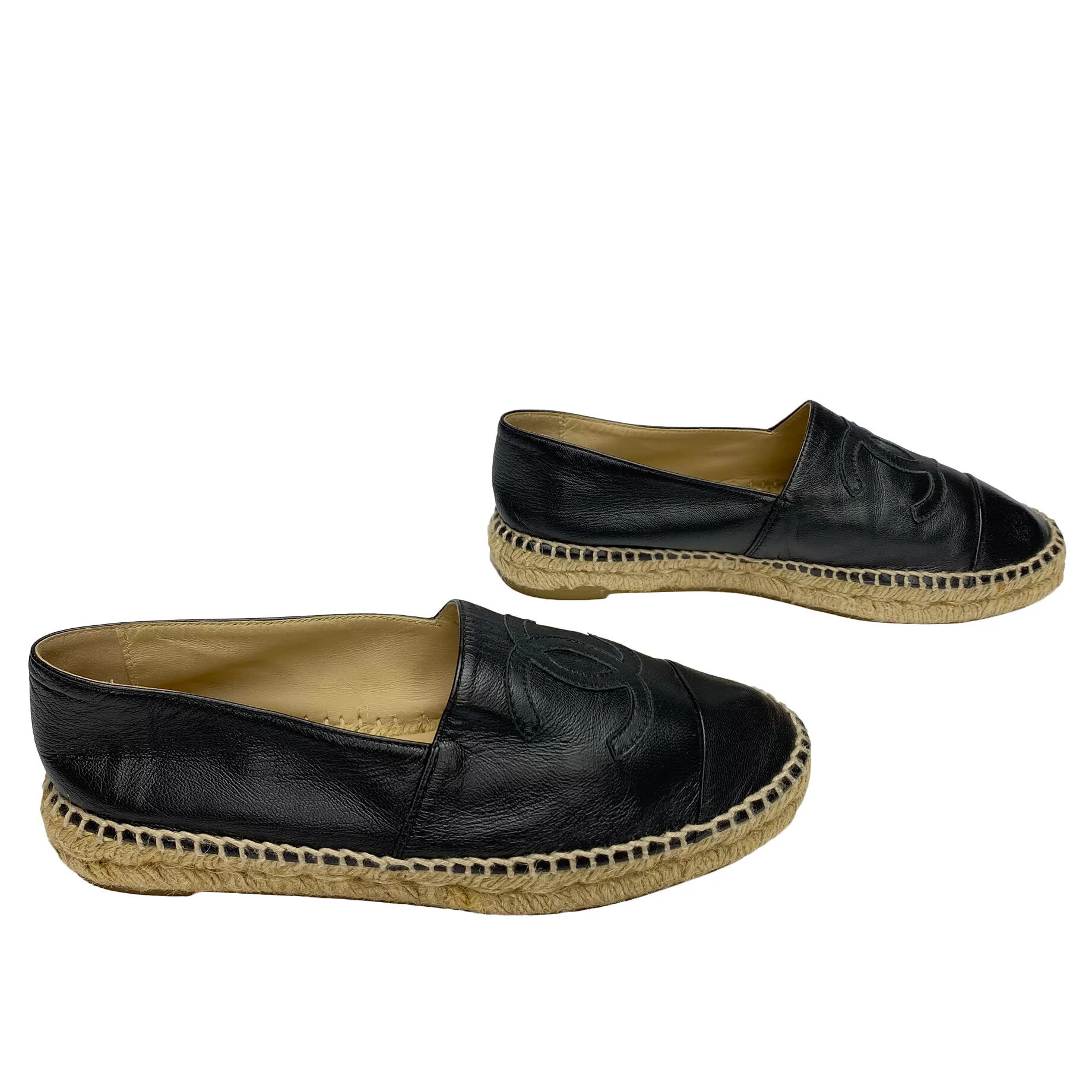 Espadrille Chanel CC Couro Preto