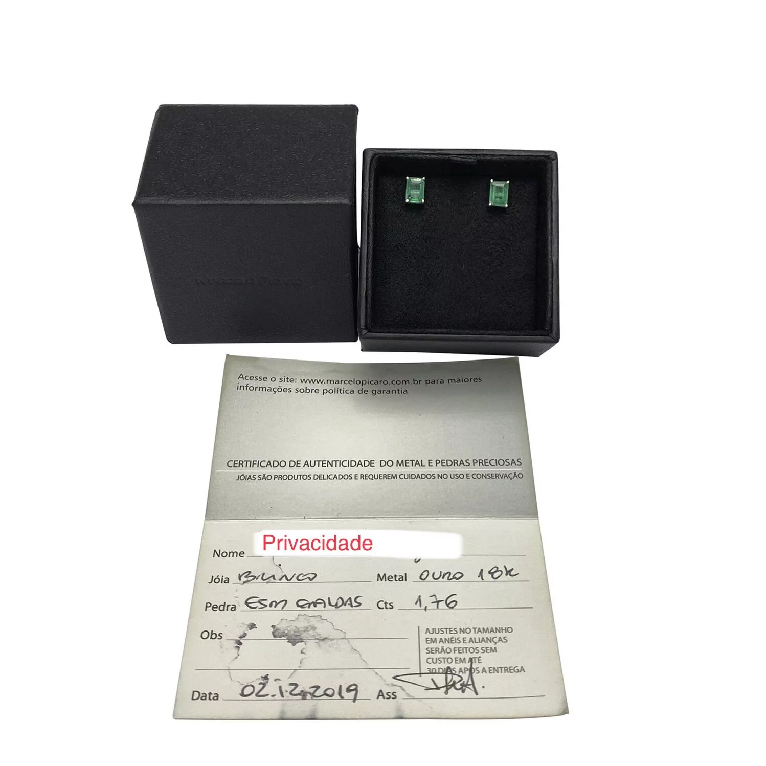 Par de Brincos Marcelo Pícaro Esmeraldas